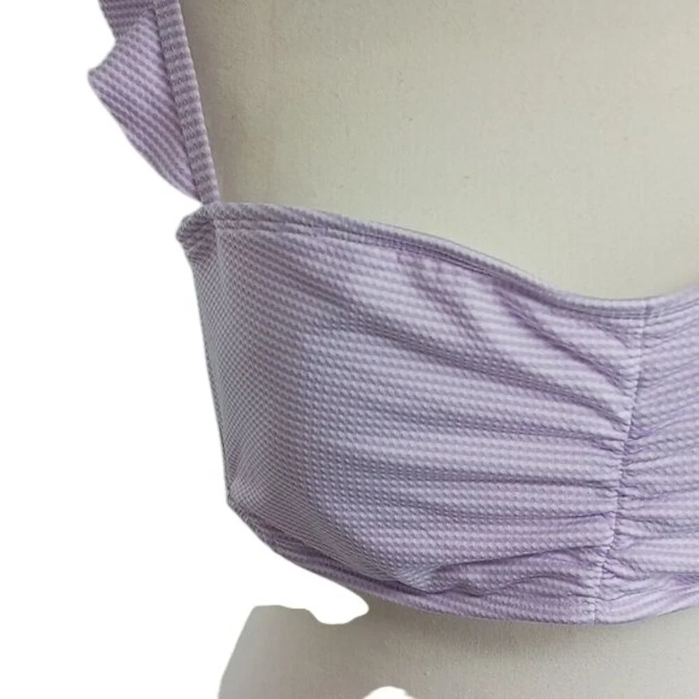Xhilaration Womens XL Purple Gingham Swim Top Ruffle Strap Ruched Bikini